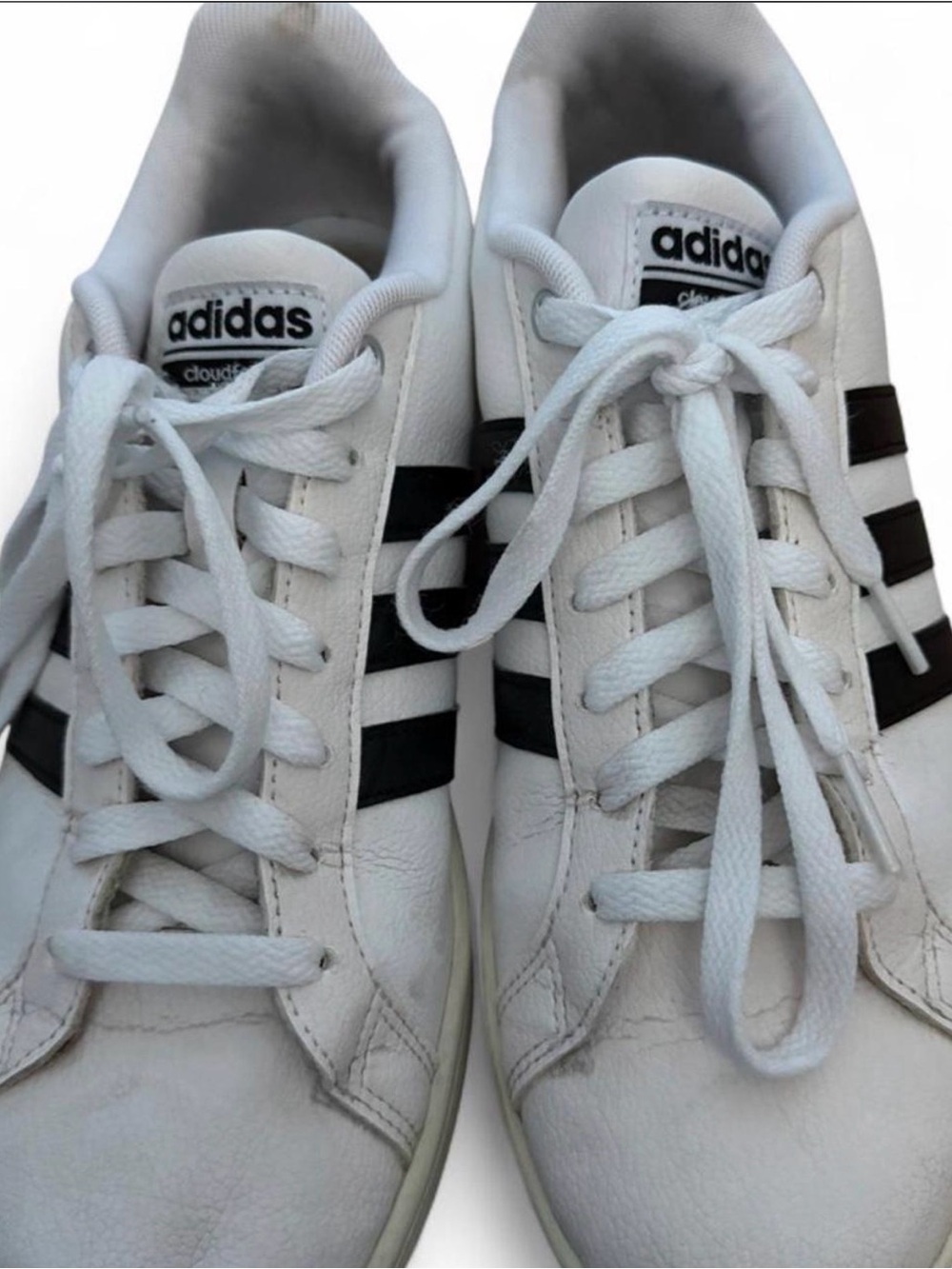 Adidas Men’s White Cloudfoam Sneakers with Black Stripes